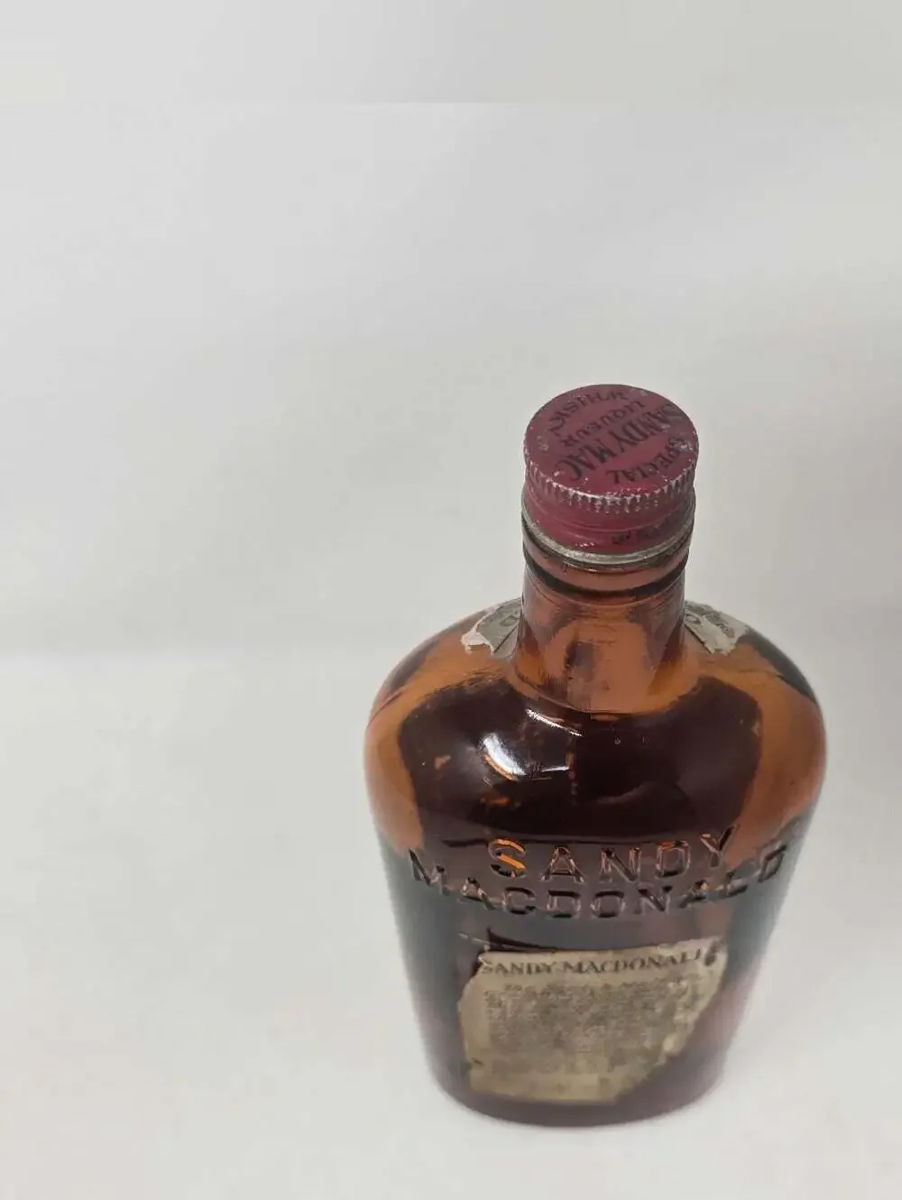 Vintage Sandy Macdonald Special Old Scotch Whiskey Liquor Bottle Amber 50s 60s